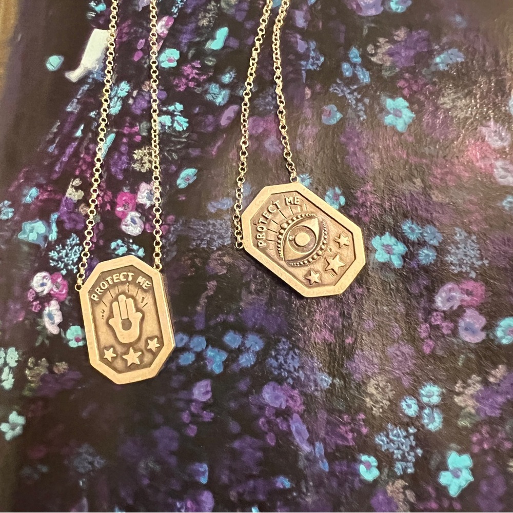 Sterling Silver Double Pendant Necklace- Protect Me- Charms Worn on Front & Back - Picture 3 of 11